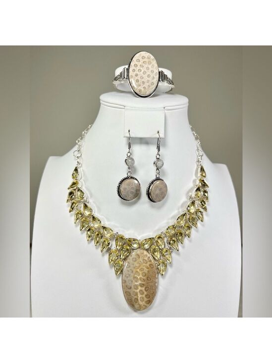 Jewelry - Fossil Coral 925 Large Gemstone Necklace Bracelet & Earrings